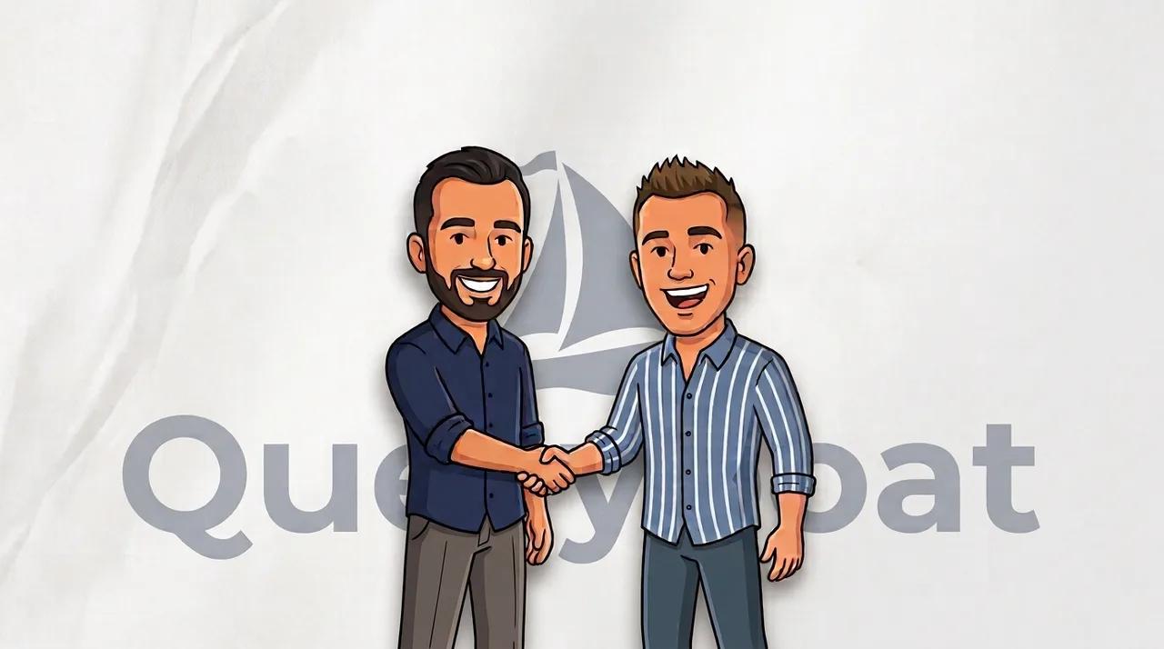 Illustration of QueryBoat's two founders shaking hands